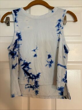 lululemon athletica White and Blue Tie-Dye Tank Top